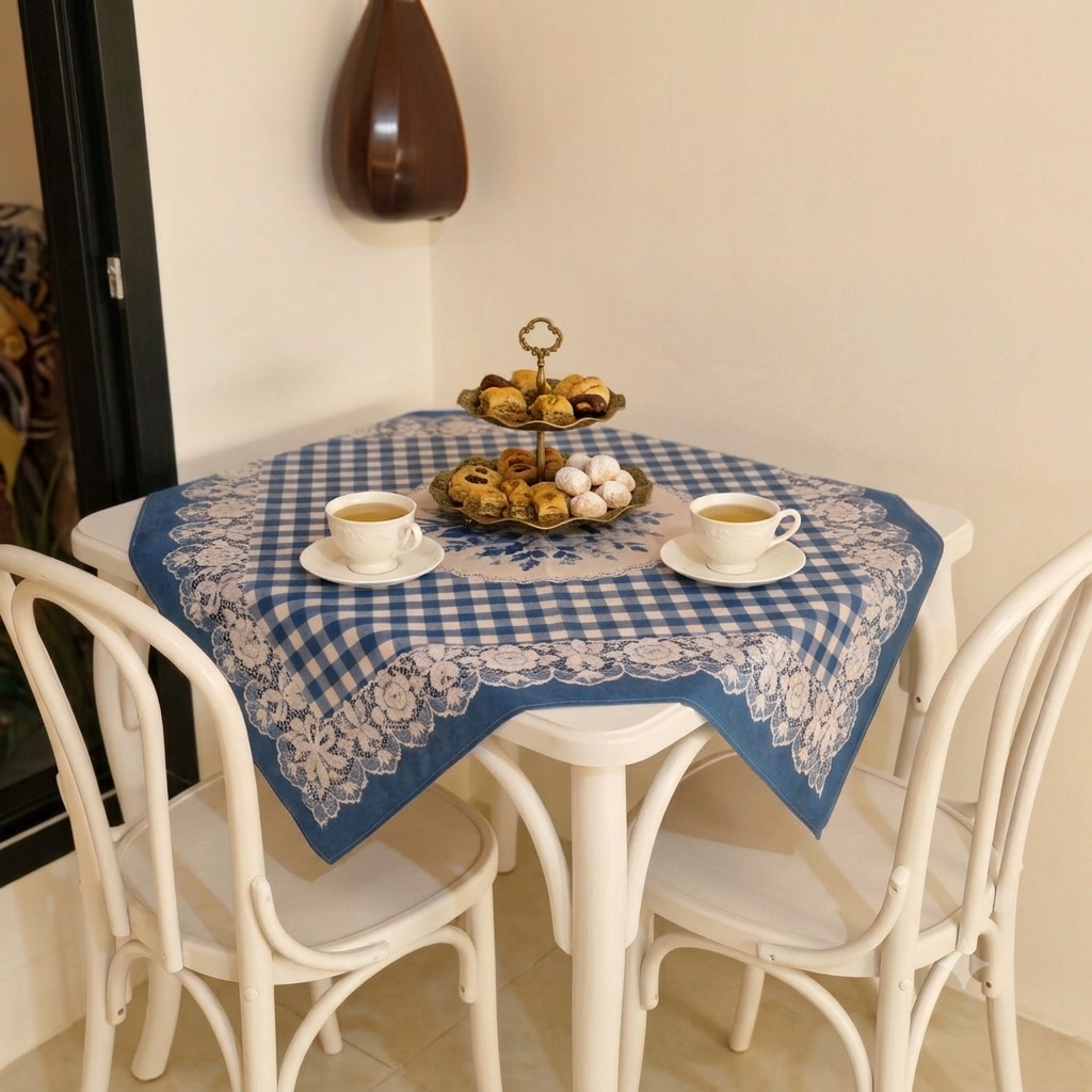 رومیزی  رنگ ثابت (سفره)مخمل آستردار سایز ۹۷ در ۹۷ سانتی‌متر | طرح چهارخانه و گل‌دار سنتی
